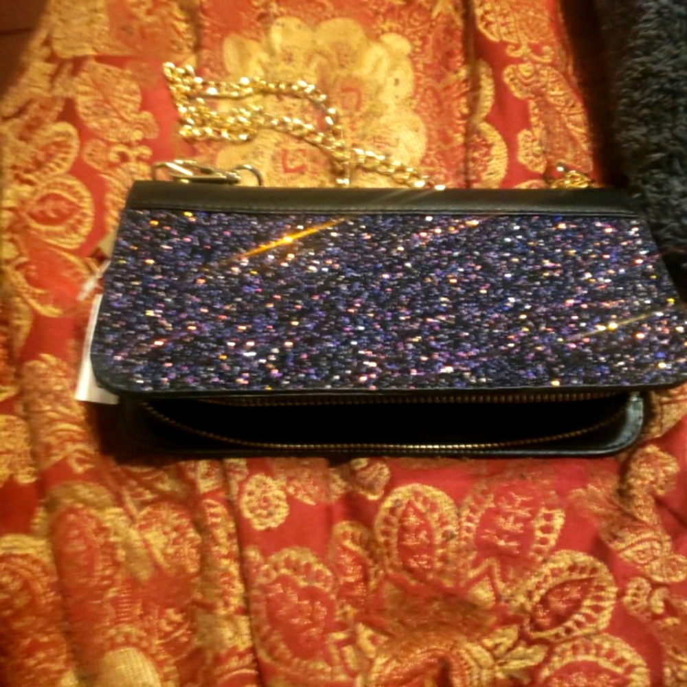 Aldo women's clutch purse,multi color,with removable gold color chain strap